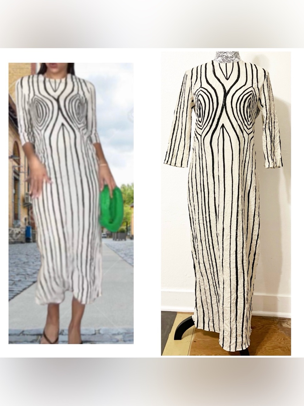 ZARA WOMAN $109 LIMITED EDITION COLLECTION PRINTED WRINKLED
FABRIC DRESS Ivory